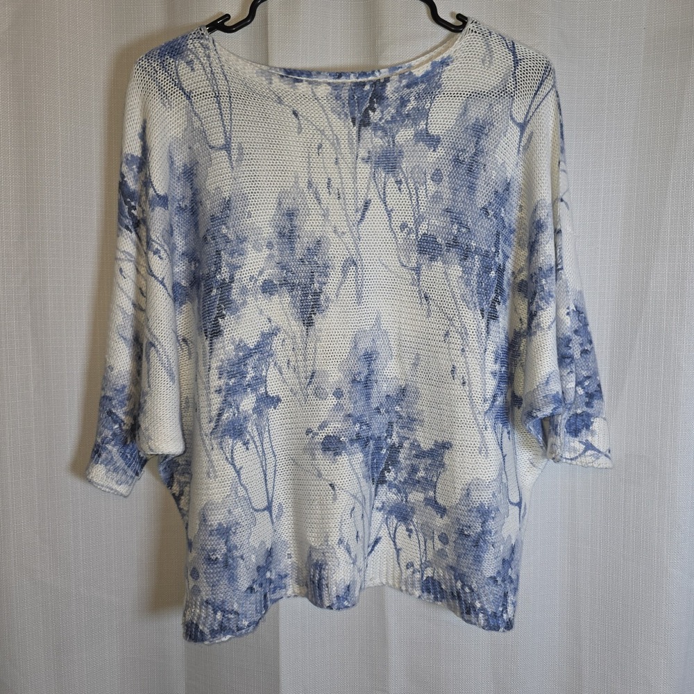 Luisa Ricci Dolman Top Women's Small Tie Dye White Floral Watercolor Blue